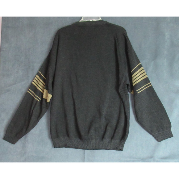 Vintage Pronto-Uomo Sweater Mens XL Gray Striped Knit Cosby 90s Grandpa USA Made - Picture 3 of 7